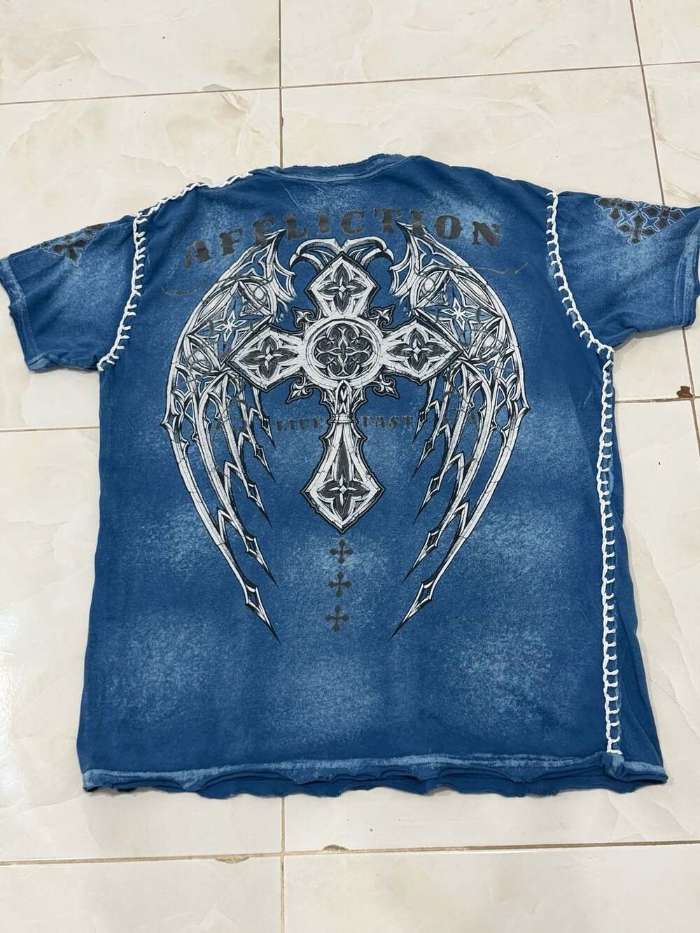 Affliction Live Fast Cross Wing Blue T-Shirt